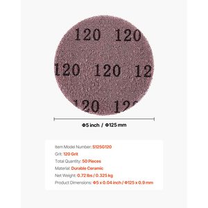 Dischi Abrasivi in Rete da 5 Pollici, 50 Pezzi, Grana 120, Carte Abrasive in Ceramica Anti-Intasamento, Senza Polvere, con Velcro, Premium - Product Image 5