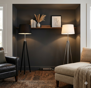 Lámpara de Pie LED de Alta Calidad con Trípode Metálico en Esquina, Pantalla Beige de Diseño Moderno, Luz Blanca Cálida de 2700K, Ideal para Oficina - Product Image 2