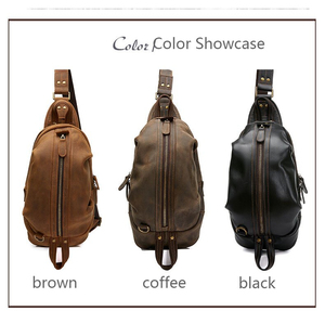 Sac de poitrine vintage en cuir véritable pour homme, fermeture éclair, sac à bandoulière durable, utilisation quotidienne toutes saisons - Product Image 2