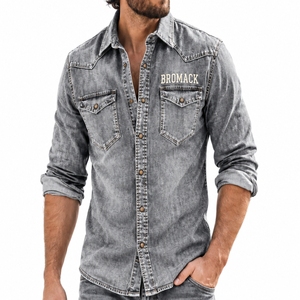 Chemise en jean pour homme BROMACK INTERNATIONAL, style vintage, rayures, manches longues, boutons sur le devant, poche poitrine, vêtements de travail décontractés - Product Image 1