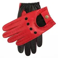 Gants de conduite en cuir beige, à doigts complets, respirants, perforés, avec sangle de poignet réglable, unisexe, adaptés à toutes les saisons et au cyclisme - Product Image 2