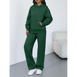 Conjunto Deportivo de 2 Piezas para Mujer: Sudadera Corta Oversize de Spandex Grueso y Pantalones Anchos Casuales - Product Image 6