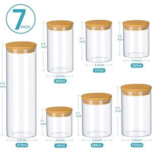 Set di 7 Barattoli in Vetro per Alimenti con Coperchi Ermetici in Legno di Bambù, Contenitori da Cucina per Pasta, Biscotti, Noci, Chicchi di Caffè - Product Image 4