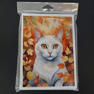 Khao Manee Cat in Fall Leaves Paquete de 8 Whimsical A7 Tamaño 5x7 Tarjetas de notas en blanco con sobres para saludos - Product Image 3