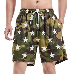 Shorts de Playa Sublimados con Estampado de Camuflaje y Estrellas, de Secado Rápido, Cintura Elástica, Estilo Casual, Malla Sublimada, Alta Calidad, MOQ Bajo - Product Image 3