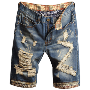 Pantalones Cortos de Mezclilla Transpirables Personalizados para Hombre, de Verano, a la Moda, Rotos, de Corte Recto, de Cintura Media, Estilo Vintage, Desgastados - Product Image 1