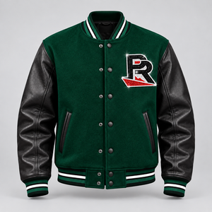 Chaqueta universitaria de animadores para hombre con 7 letras personalizadas de diamantes de imitación, estilo bomber con mangas de cuero, la mejor calidad con OEM ODM - Product Image 4