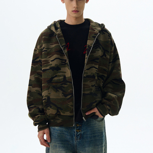 Men's Camouflage <b>Hooded</b> <b>Zip</b>-Up Sweatshirt Regular Fit Casual Autumn Wear 100% Cotton French Terry Breathable Pocket Design - Product Image 3