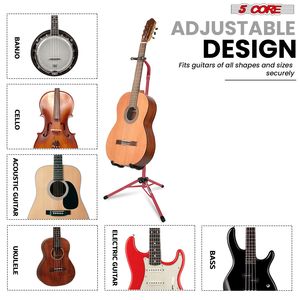 GSH HD RED Heavy-Duty Guitar Stand regolabile da pavimento con supporto per il collo per strumenti musicali classici bassi elettrici acustici - Product Image 3