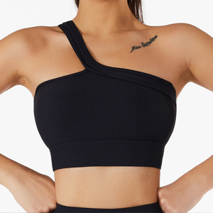 Soutien-gorge de sport de luxe pour femme à faible MOQ, respirant, écologique, sans couture, côtelé, asymétrique à une épaule, avec logo frontal, pour le yoga et le fitness - Product Image 6