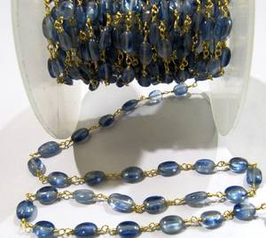 Cadena de rosario ovalada de cianita azul natural, vendida por pie - Product Image 2