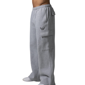 Women's Light Gray Cargo Sweatpants Relaxed Fit Fleece Jogger Pants with Side Cargo Pockets Casual Workout Lounge Sportswear - Product Image 3