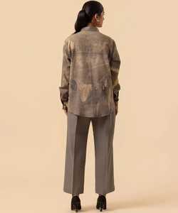 Traje de pantalón de pierna ancha con estampado abstracto y mezcla de lino - Product Image 2