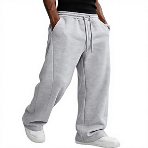 Pantalon de survêtement épais à jambe large, coupe ample et oversize, en molleton gris, vente en gros, logo personnalisé, faible MOQ, OEM - Product Image 2