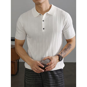 Polo Retro y Elegante, Camiseta de Manga Corta para Hombre, Estilo Veraniego de Lujo Ligero, Cuello con Solapa a Rayas, Tejido de Punto - Product Image 6