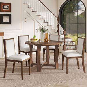 TREXM tavolo da pranzo allungabile 5 pezzi 4 sedie imbottite marroni 4 sedie rimovibili foglia fattoria tavolo da pranzo sala da pranzo - Product Image 5