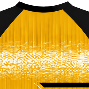 Maillot de sport raglan jaune doré et noir à manches courtes, col rond, respirant, pour entraînement athlétique, uniforme d'équipe, performance sportive - Product Image 6