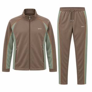 Ensemble de survêtement marron et vert, style sportif, entièrement zippé, unisexe, pour adulte, collection automne - Product Image 1
