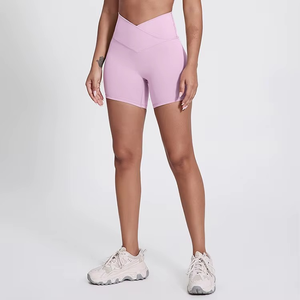 Women High Waist Solid Color Knitted Sporty Shorts Breathable Elastic Waist Spandex Nylon Material - Product Image 2