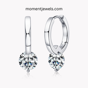 925 Sterling <b>Silver</b> Moissanite <b>Hoop</b> <b>Earrings</b> Round Brilliant Cut Claw Set Halo <b>Earrings</b> <b>for</b> <b>Women</b> - Product Image 1