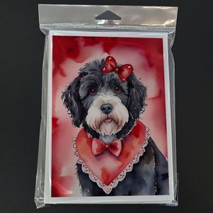 Whimsical Portuguese Water Dog Valentine's Note Cards Pack 8 Blank A7 Tamaño 5x7 Tarjetas de felicitación con sobres - Product Image 3
