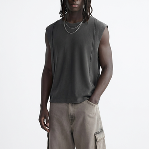 T-shirt sans manches surdimensionné pour homme en coton, col rond, couleur unie, style streetwear décontracté, tricot jersey ajusté - Product Image 5