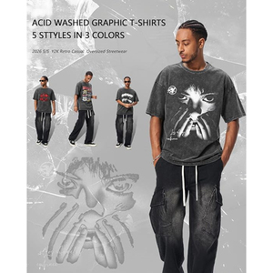 Mens Graphic Tees Acid Washed <b>Y2K</b> Vintage Streetwear T-<b>Shirt</b> Summer | Short Sleeve Drop Shoulder Distressed Gym Workout - Product Image 2
