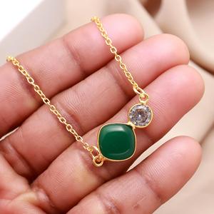 Collier avec pendentif carré en onyx vert fait main, chaîne en argent sterling 925 plaqué or 18 carats - Product Image 4