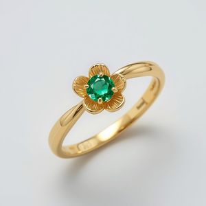 Anillo de Oro Sólido de 10K con Esmeralda Verde Estilo Margarita, Joyería Fina con Gema Floral Minimalista para Mujer, OEM - Product Image 4