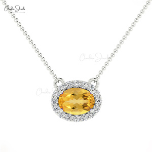 Proveedor de envío directo: Nuevo collar de halo con circonita natural de 7x5mm y engaste de garras, oro fino de 14k, doble piedra de nacimiento con diamantes, ideal para regalo de boda. - Product Image 3