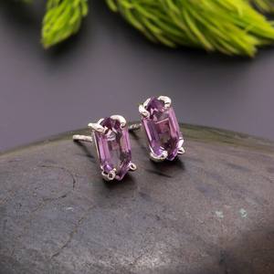Pendientes de Amatista Rosa Natural en Forma de Hexágono, Plata de Ley 925, Joyería Étnica Minimalista Hecha a Mano, Regalo para Aniversario y Fiesta - Product Image 1