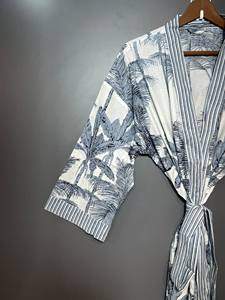 Kimono de Algodón con Estampado Indio, Cuello en V, Manga Larga, Elegante Bata de Estar por Casa, Ropa Casual para Mujer, Verano, Primavera, Secado Rápido - Product Image 4