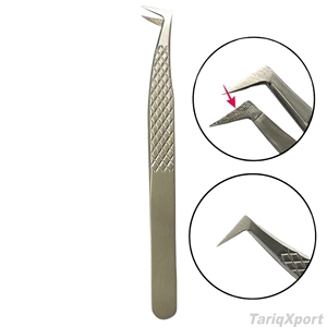 Pince à épiler professionnelle TARIQXPORT TX-ET-118 en acier inoxydable, pointe en fibre dentelée à 90°, poignée antidérapante, logo personnalisé, usage en salon - Product Image 3