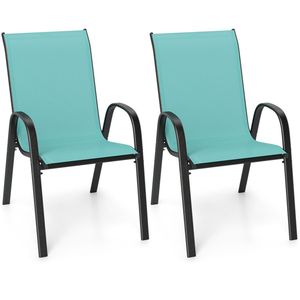 Sedie da pranzo impilabili da esterno turchesi (confezione da 2) con telaio ergonomico in acciaio e tessuto traspirante, mobili da esterno pieghevoli in PP, portata 330 libbre - Product Image 1