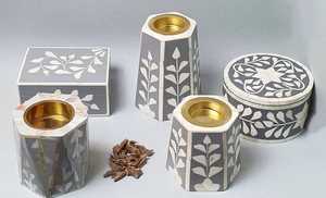 Brûleur d'encens indien artisanal en céramique, incrustation d'os décorative, pour la décoration spirituelle de la maison, usage religieux, toutes saisons - Product Image 4