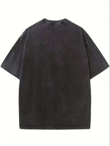 เสื้อยืดโอเวอร์ไซส์ผ้าฝ้ายสีดำฟอกกรด 100% พรีเมียม แขนสั้น คอกลม ทรงลำลอง สำหรับผู้ชาย สไตล์สตรีทแวร์ - Product Image 1