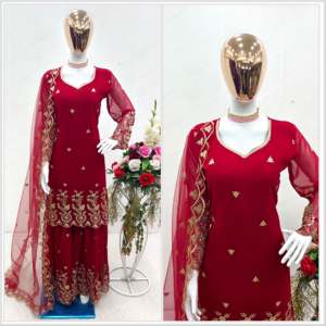 ชุดซาราร่าและชุด dupatta ดีไซเนอร์สำหรับผู้หญิงพร้อมงานปัก - Product Image 3