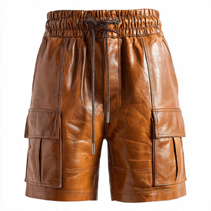 Shorts Bermuda en Cuir Noir pour Homme, Taille Haute, Fermeture Boutonnée, Style Décontracté Streetwear - Product Image 6