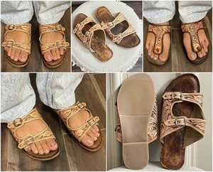 Sandalias de Punta Abierta para Mujer, Chanclas Planas de Cuero Auténtico, Estilo Occidental, Estilo Informal, Hecho a Mano - Product Image 3