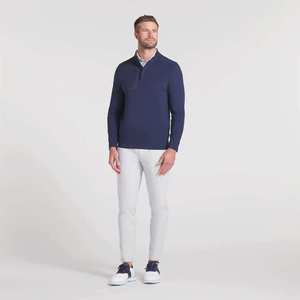 Pull en maille bleu marine pour homme, col montant, fermeture éclair quart de tour, manches longues, coupe ajustée, style décontracté chic - Product Image 4