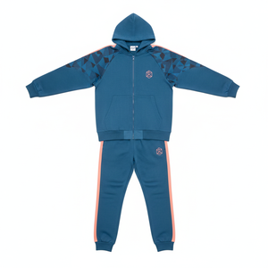 Wholesale Blue Tracksuit Set Full <b>Zip</b> <b>Hooded</b> Jacket and Pants Solid Breathable Lightweight Quick Dry Casual Style Winter Wear - Product Image 1