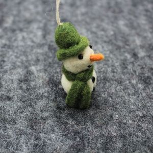 Handmade Felt Snowman Ornament Green Hat Scarf Cartoon Christmas Decoration - Product Image 2