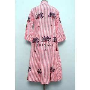 Vestido midi holgado con estampado de palmeras, ligero, ecológico, de algodón transpirable y lavable, elegante, con cuello en V y manga 3/4 para mujer. - Product Image 5