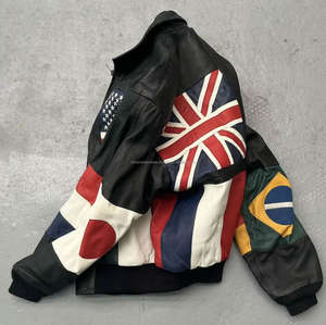 Chaqueta universitaria de cuero vintage negra con parche de logotipo de bandera personalizado, chaqueta bomber de cuero negro de alta calidad para hombre - Product Image 4