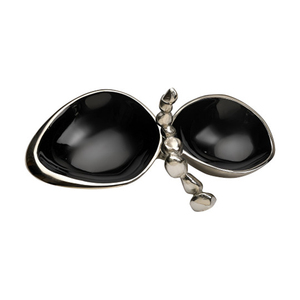 Luxury 2-Compartment Metal Snack Bowl With Black Enamel Interior & Silver Trim, Elegant Candy Dish For Modern Home Decoration - Product Image 2