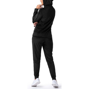 Ensemble de survêtement en molleton noir pour femmes, à capuche, avec fermeture éclair, décontracté, deux pièces, coupe régulière, toutes saisons - Product Image 4