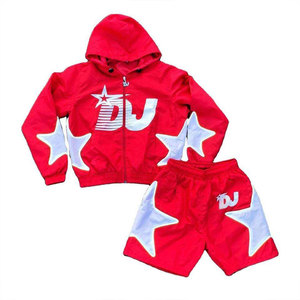 Ensemble court coupe-vent en nylon avec logo brodé personnalisé, style streetwear contrasté, décontracté, pour course en extérieur, avec fermeture éclair intégrale - Product Image 6
