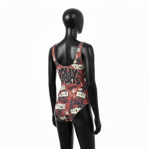 Traje de baño de una pieza para mujer, poliéster y spandex, tela suave y elástica, diseño de panel estampado en rojo, logotipo personalizado, traje de baño para mujer - Product Image 5