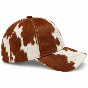 Gorra de Béisbol de Piel de Vaca con Estampado Animal, 6 Paneles, Unisex, Ajustada, Estilo Casual, Patrón Marrón y Blanco - Product Image 2