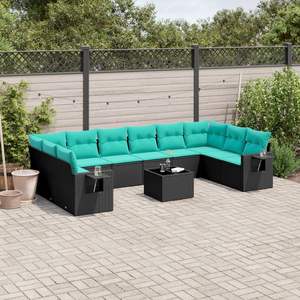 Set Divano da Giardino in Polyrattan Nero da 11 Pezzi con Cuscini - Product Image 1